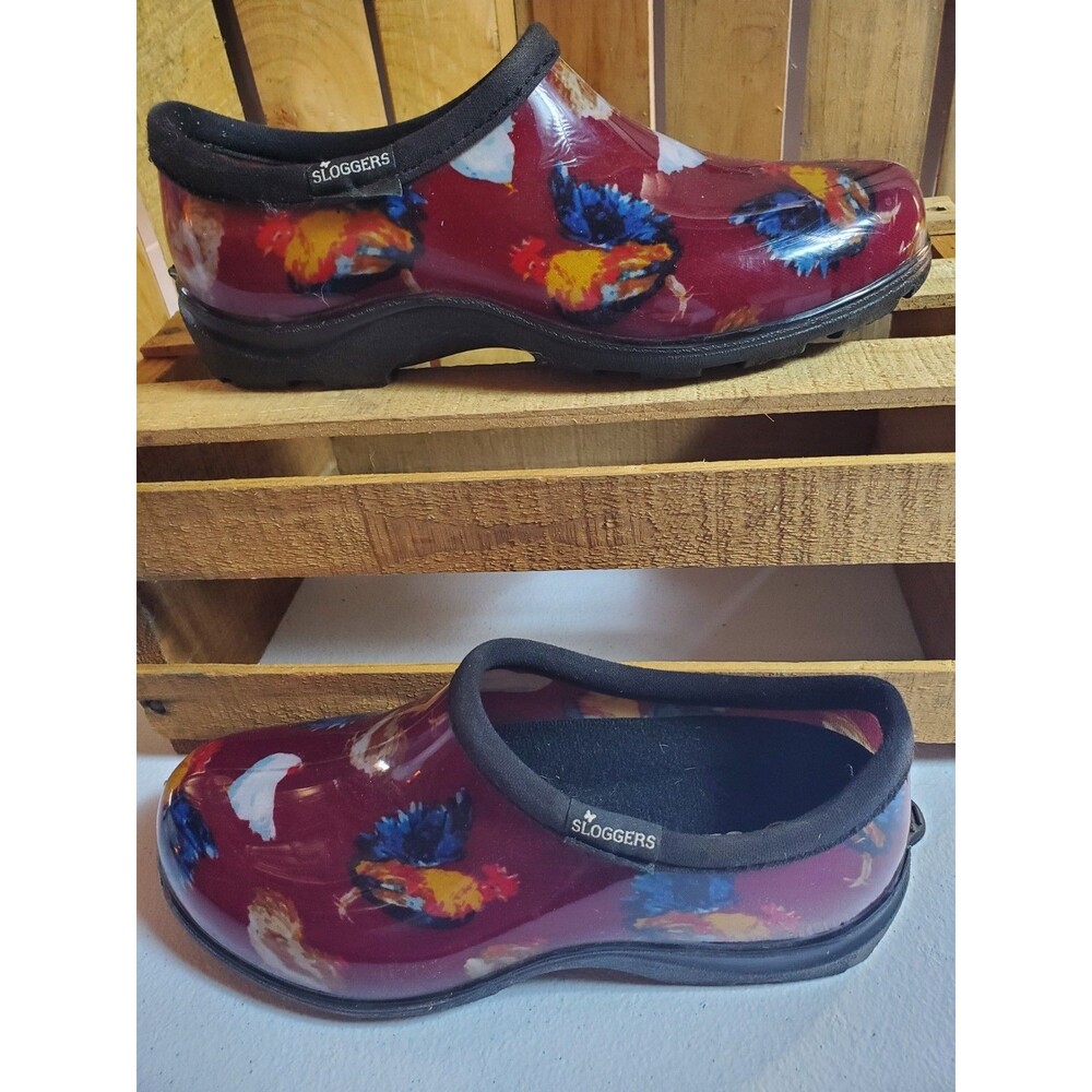 Sloggers Garden Shoes Women Size 6 Chicken Barn Red Waterproof Slip on Clogs USA